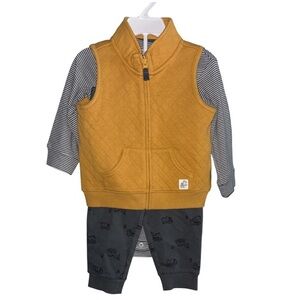 Carter's 3PC Set Yellow Quilted Vest with Striped Construction Outfit. Size 18 M